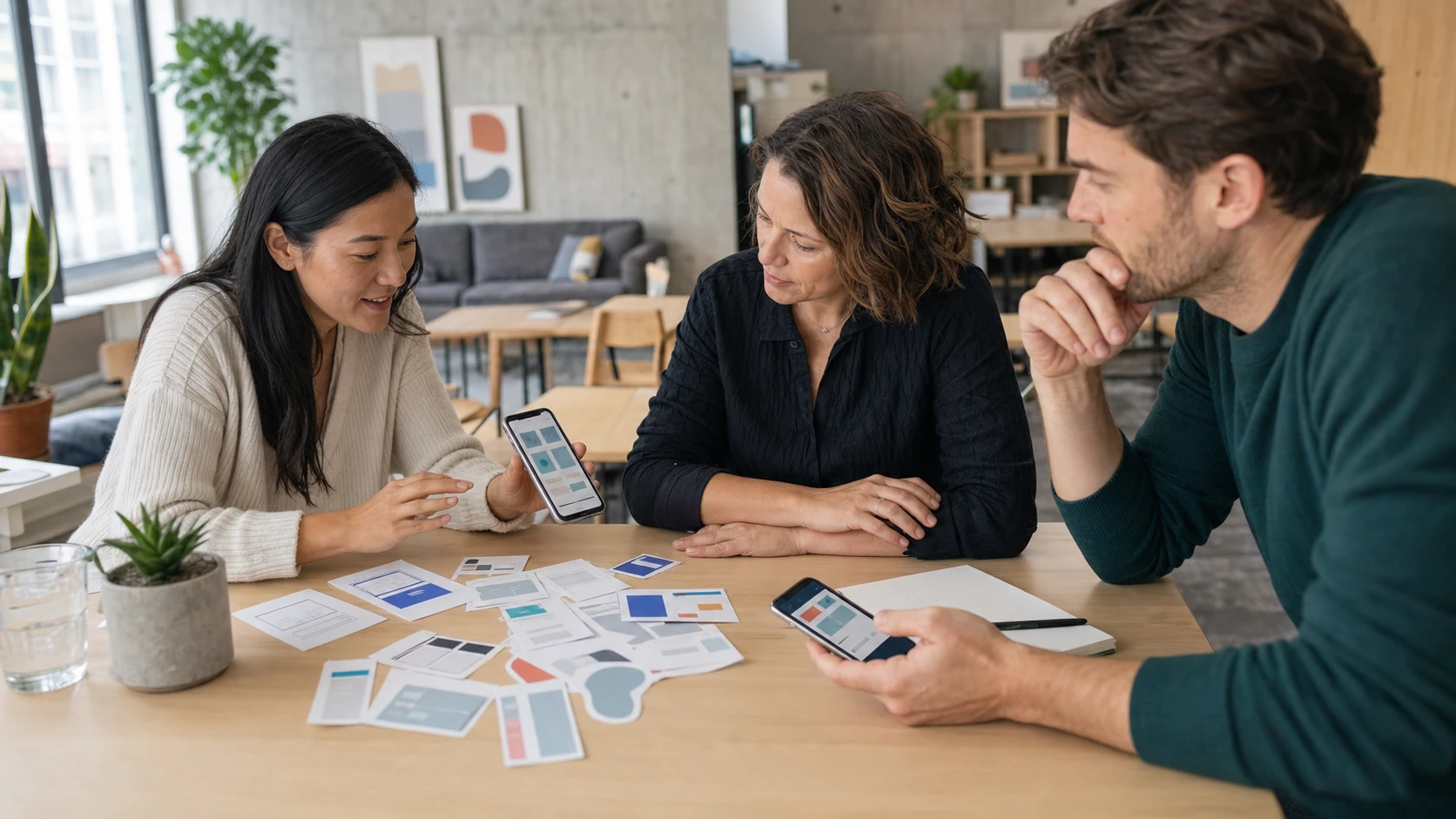 A product team testing a mobile application prototype with a business owner