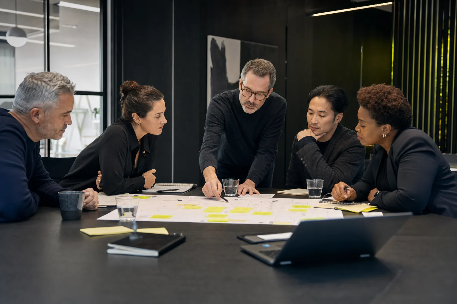 Business leaders and an Eleven Heights strategist mapping an AI-enabled workflow together